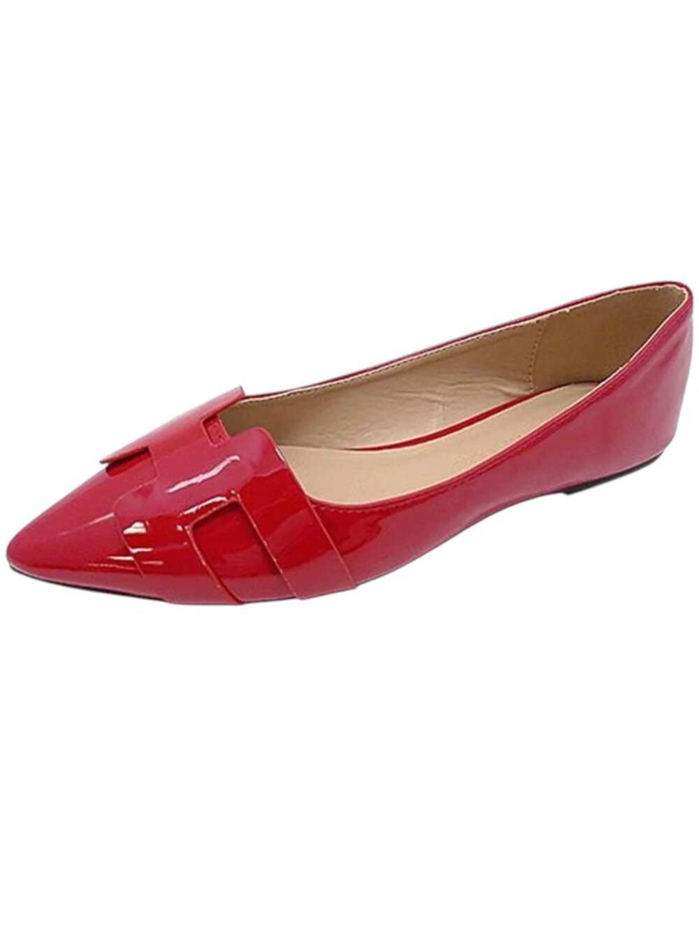 Wild Diva Women's Geometric Design Slip-On Patent PU Pointed Toe Ballet Flats - Picture 6 of 6
